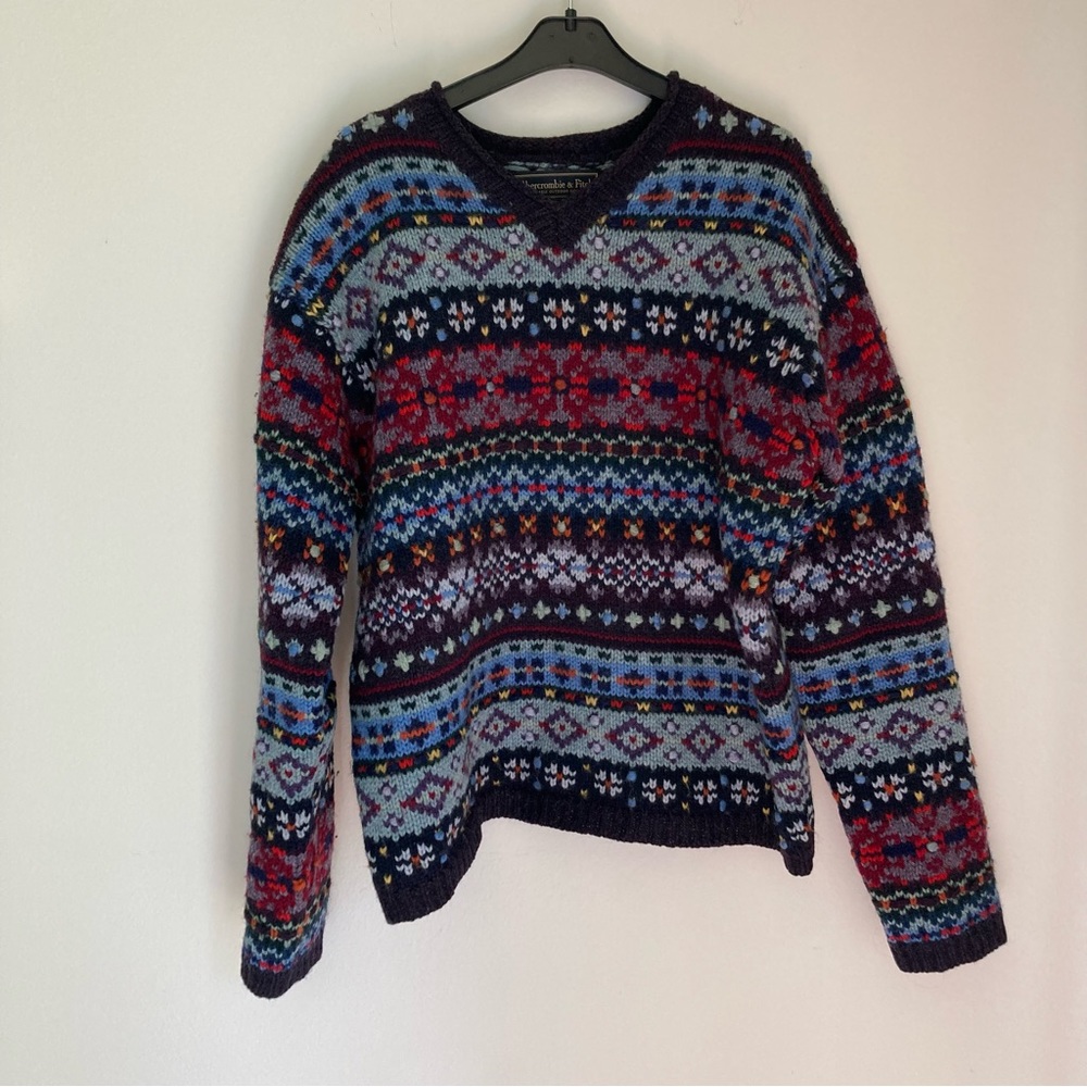 Abercrombie & Fitch VTG multicolor Nordic stripe 100% Wool sweater ladies Medium